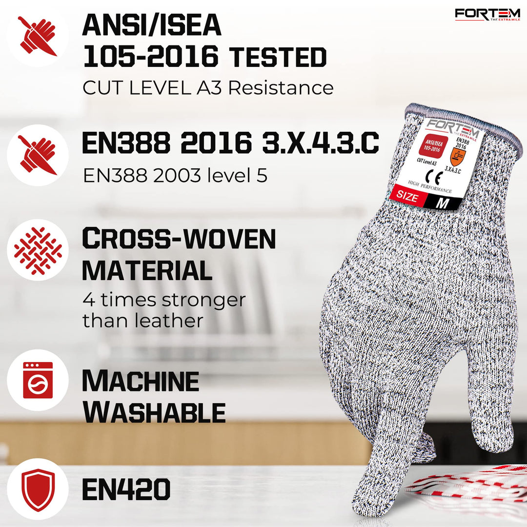 Cut Resistant Gloves, 4 Gloves, Level 5 Protection Cutting Gloves For Oyster Shucking, Kitchen Work Gloves for Chefs, Food Grade, EN388 Certified (Medium)