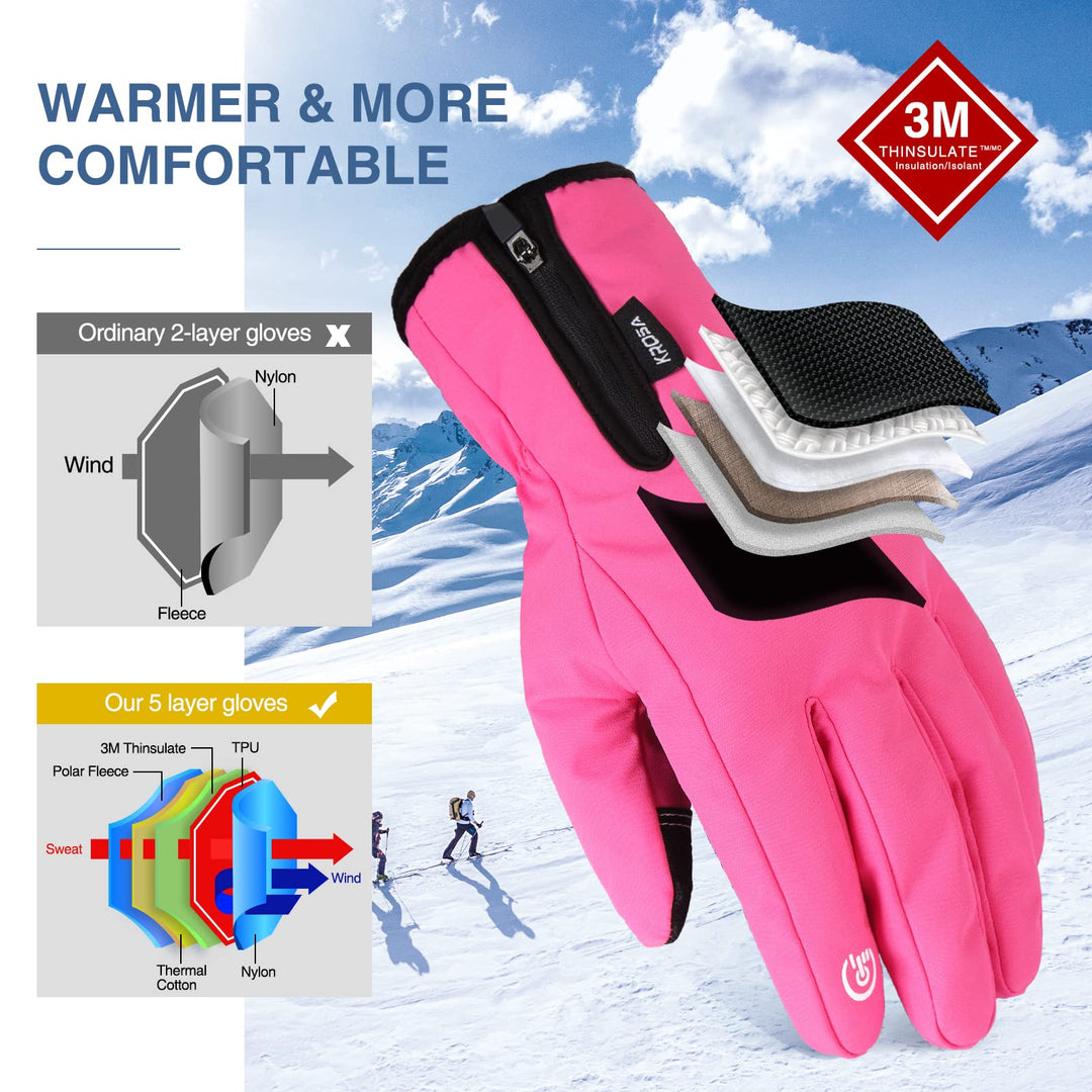 -10 Winter Gloves Men Women, 10 Touchscreen Fingers Snow Ski Gloves, Waterproof Cold Weather Gloves