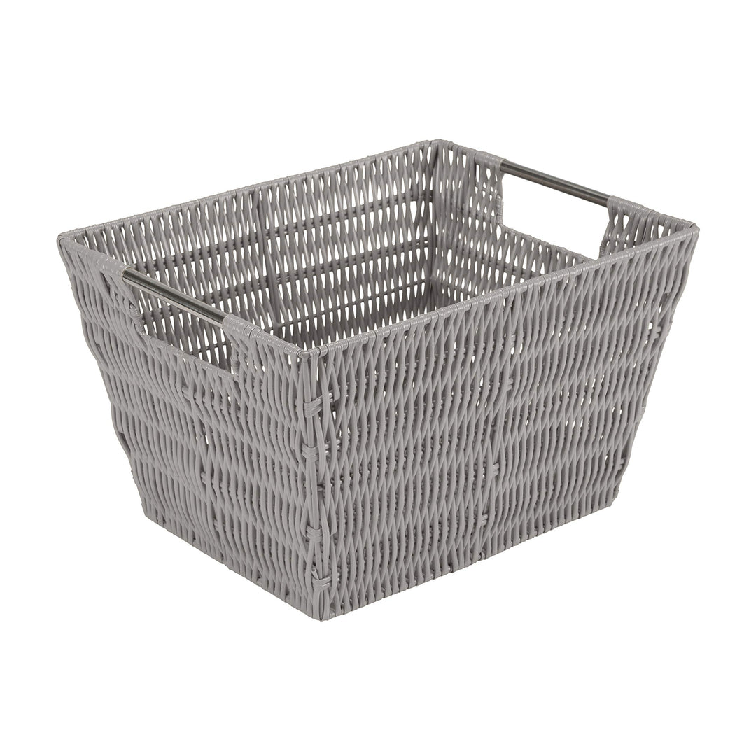 12x10x8 Medium Woven Basket for Storage with Handles, Nursery, Playroom, Toys, Bedroom, Closet, Clothes, Office, Decorative Organizer Rattan Totes, Grey