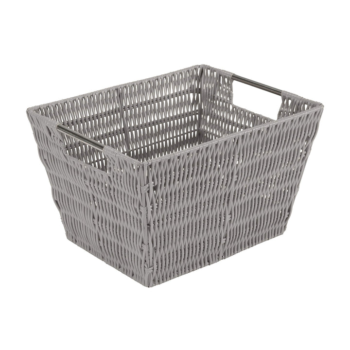 12x10x8 Medium Woven Basket for Storage with Handles, Nursery, Playroom, Toys, Bedroom, Closet, Clothes, Office, Decorative Organizer Rattan Totes, Grey