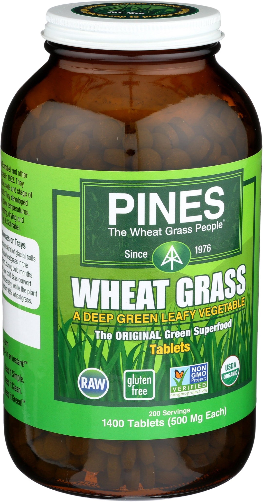 Pines Organic Wheat Grass, 1400 Count Tablets