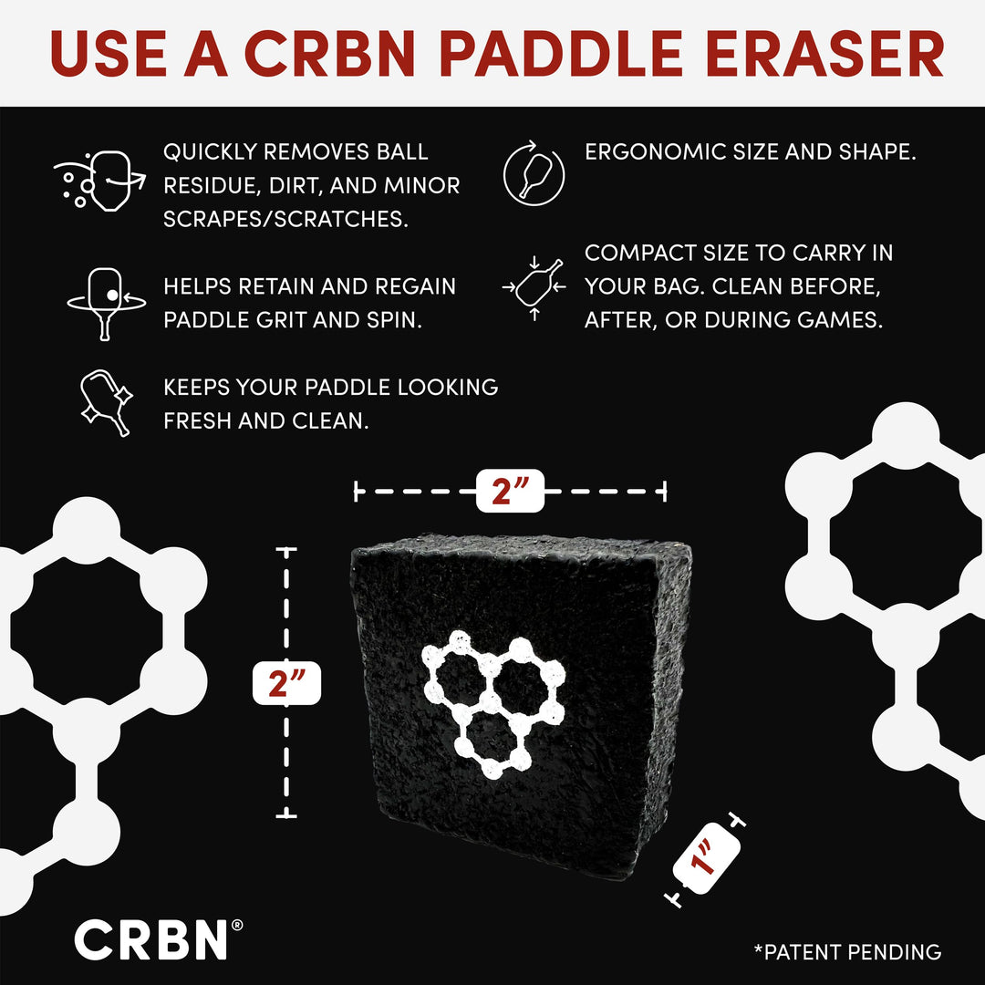 Paddle Eraser, Best Carbon Fiber Pickle Ball Racket Cleaner, Fast &amp; Easy Rubber Bar to Remove Ball Residue, Dirt, &amp; Minor Scrapes/Scratches - Patent Pending