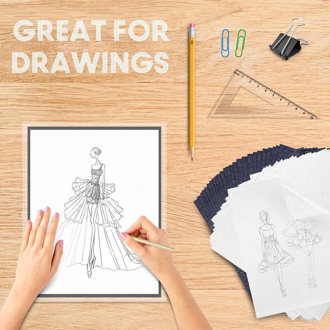 Transfer Paper Tracing Paper for Drawing Trace Paper - PSLER Translucent Tracing Paper on Artist Lettering Sketch Drawing for Pencil Ink Markers (Black &Transparent)