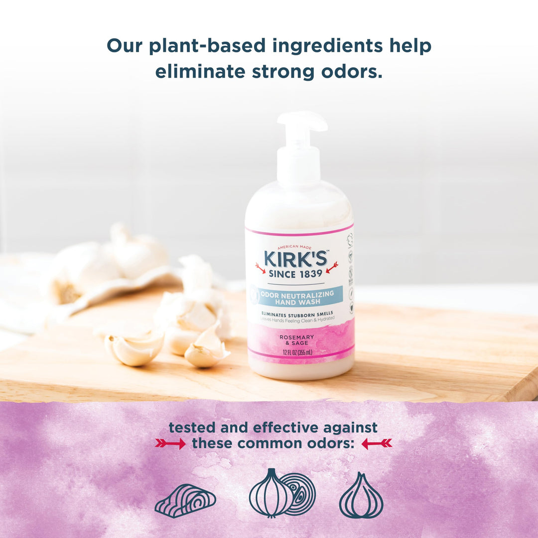 Odor-Neutralizing Natural Hand Soap by Kirkââ‚¬â„¢s | Castile Liquid Soap Pump Bottle | Moisturizing &amp; Hydrating Kitchen Hand Wash | Rosemary &amp; Sage Scent | 12 Fl Oz. Bottle