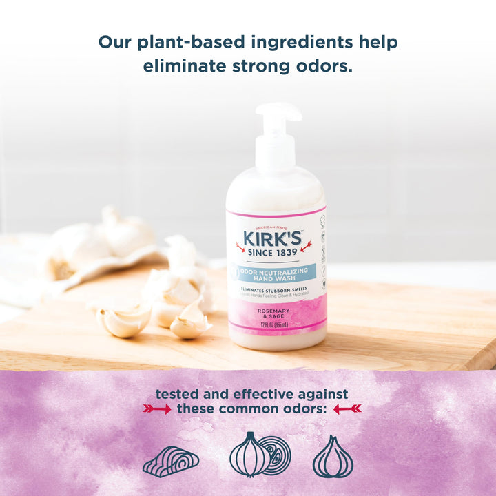 Odor-Neutralizing Natural Hand Soap by Kirkââ‚¬â„¢s | Castile Liquid Soap Pump Bottle | Moisturizing &amp; Hydrating Kitchen Hand Wash | Rosemary &amp; Sage Scent | 12 Fl Oz. Bottle