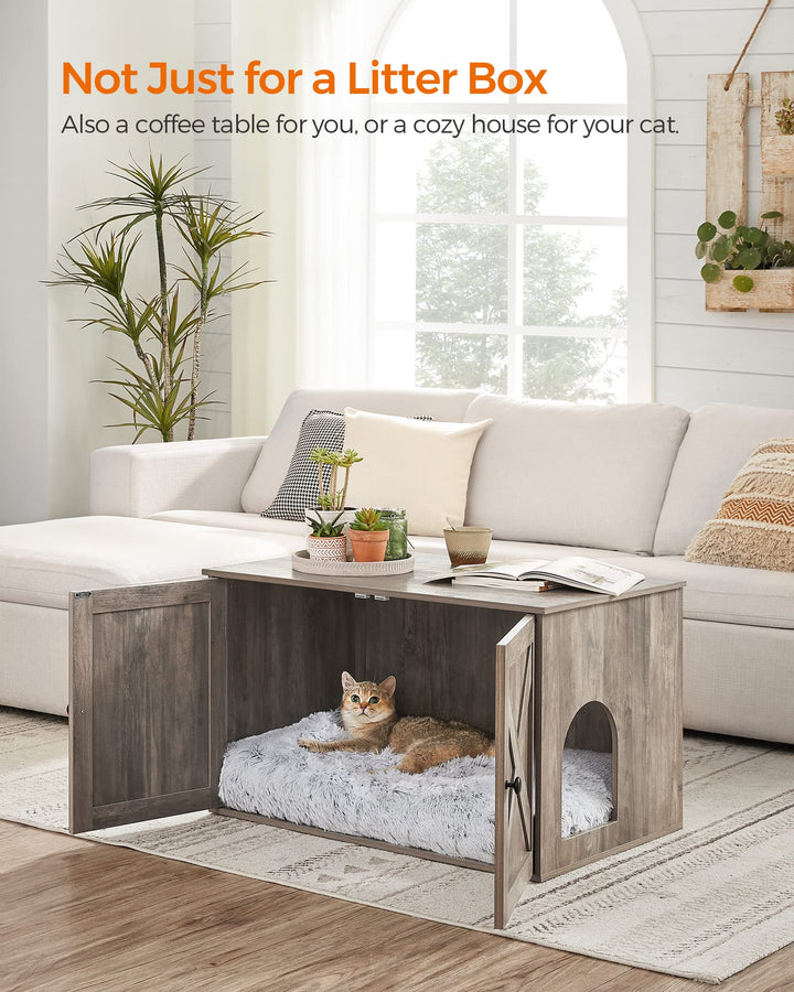 Cat Litter Box Enclosure, Litter Box Furniture Hidden with Removable Divider, Indoor Cat House, End Table, 31.5 x 20.9 x 19.7 Inches, Rustic Brown and Black UPCL002X02