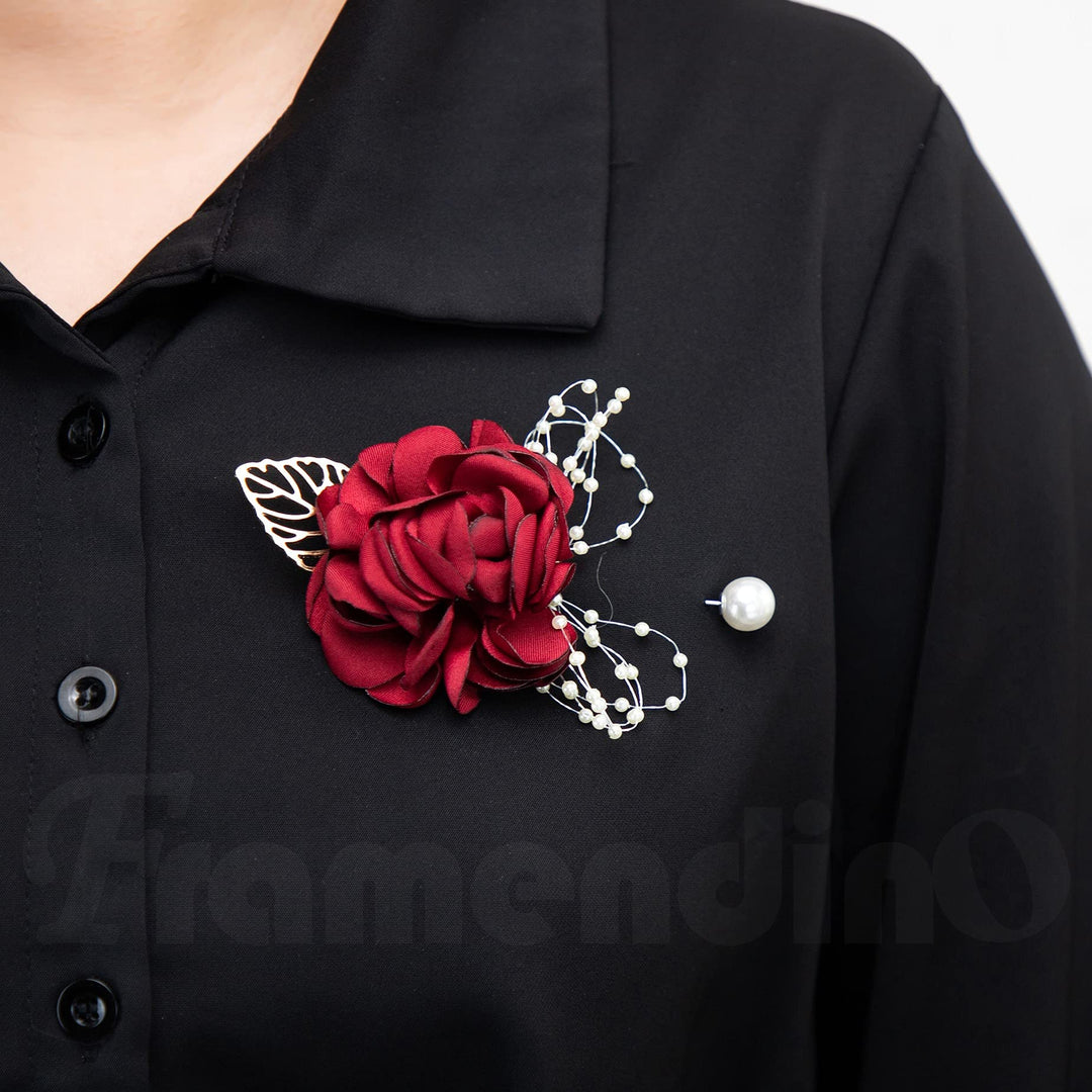 , 4 Pack Rose Pearl Bridal Burgundy Wine Red Brooch Corsage Boutonniere Set Bridesmaid Hand Flowers for Wedding Party Decoration