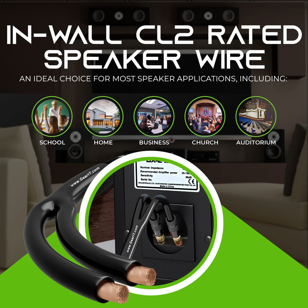GearIT 12AWG Speaker Cable Wire with Gold-Plated Banana