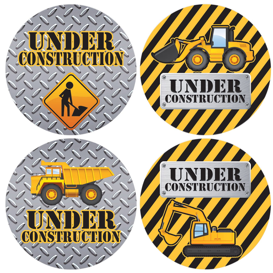 Under Construction Party Favor Stickers - 1.75 in - 40 Labels