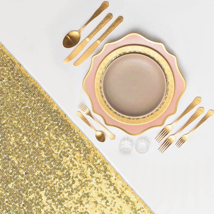 Mr.Bee Sparkly Gold Sequin Table Runners 12x72inch Shimmer Table Linen for Wedding Party Anniversary Birthday Cake Table Cloth Linen Decor