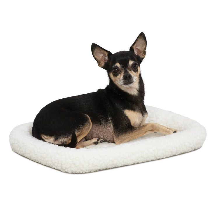 Bolster Dog Bed 18L-Inch White Fleece Dog Bed or Cat Bed w/Comfortable Bolster | Ideal for Toy Dog Breeds &amp; Fits an 18-Inch Dog Crate | Easy Maintenance Machine Wash &amp; Dry