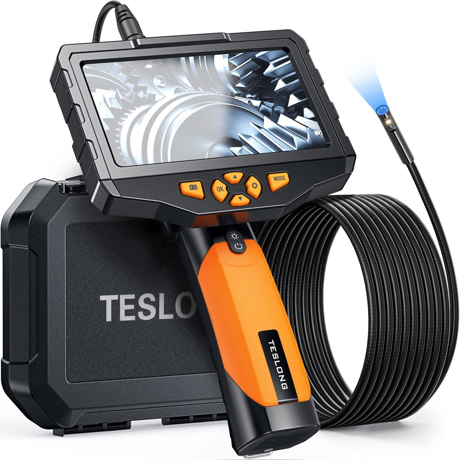 Inspection Camera, Dual Lens Endoscope Camera with Light 5 IPS Screen Digital Industrial Borescope,1080P Endoscope Waterproof Flexible Probe Borescope Camera with Light(16.5FT)