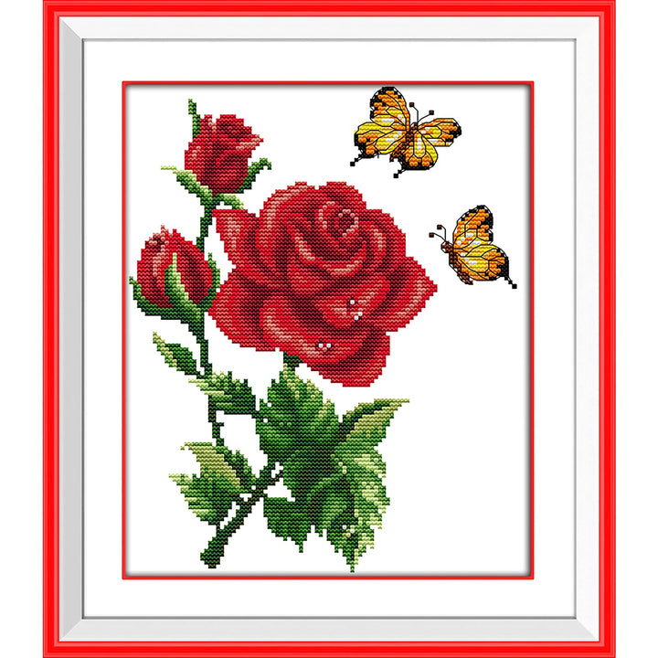 Stamped Cross Stitch Kits for Beginners Full Range of Crossstitching Kits Preprinted Pattern for Kids or Adults, Embroidery Needlepoint Starter Kits 14CT 2 Strands-Butterflies Rose,10.2&#39;&#39;x11.8&#39;&#39;