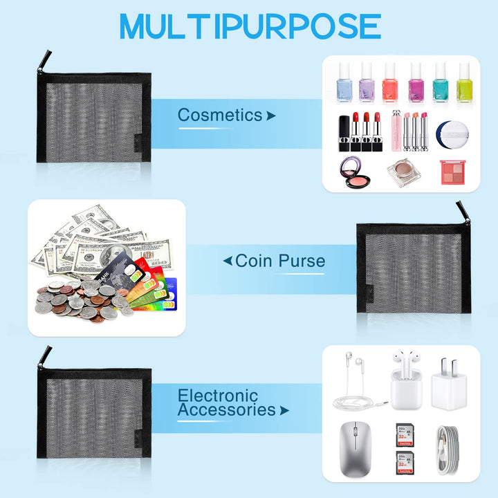 Small Zipper Pouch,6 Pieces Mini Mesh Pouch Coin Purse Portable Cosmetic Case Mesh Storage Bags with Key Kit Small Item Organizer,5 x 4 Inch