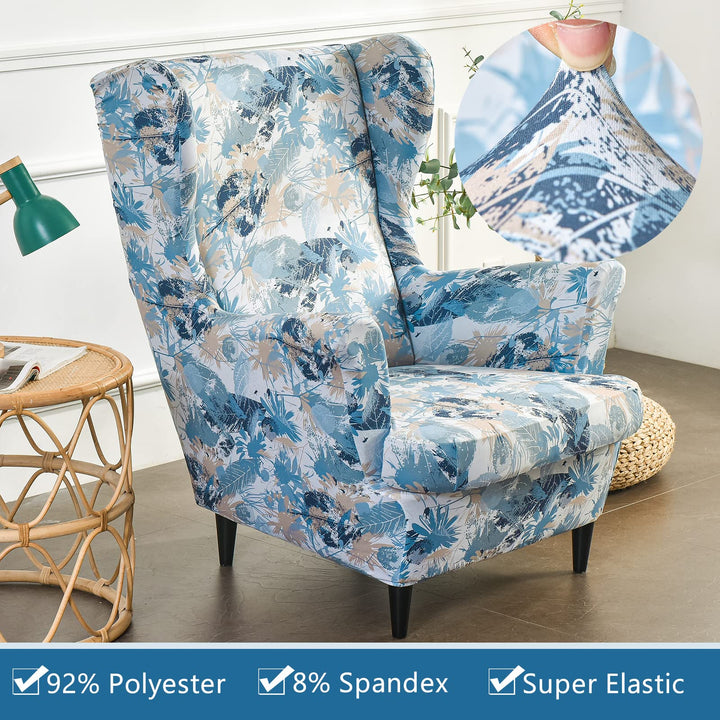 Wing Chair Slipcovers Printed Wingback Chair Covers 2 Pieces Wingback Armchair Slipcover Stretch Chair Slip Covers Washable Armchair Protector Cover for Living Room and Bedroom