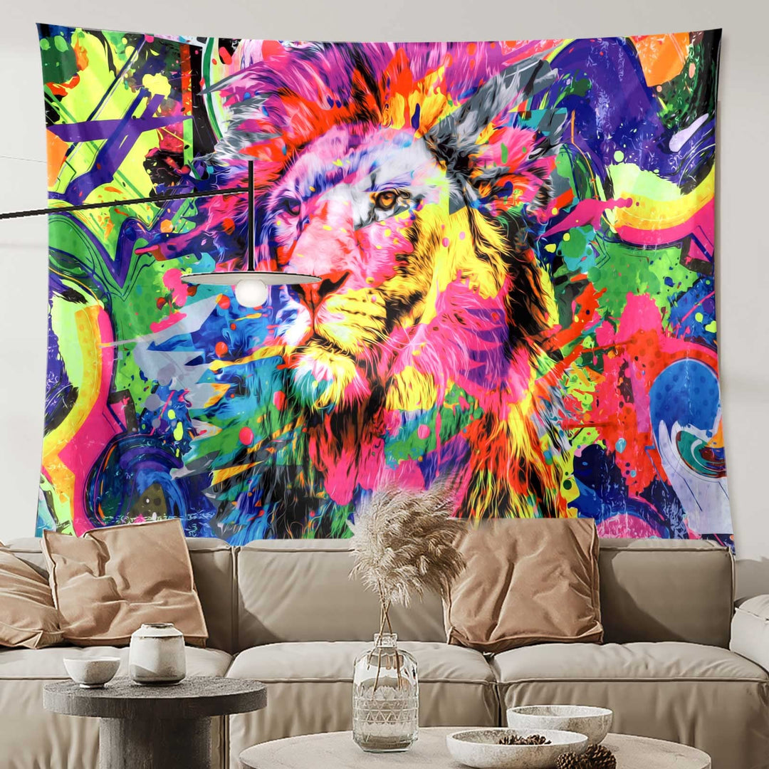 Blacklight Lion Tapestry Glow In the Dark, UV Reactive Black Light Posters Tapestries for Men Boys Room Bedroom Aesthetic Dorm Decor (30 x 40)