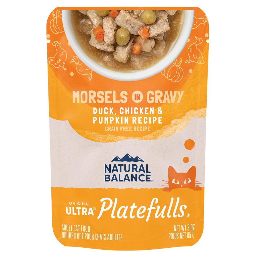 Original Ultra Platefulls Indoor Adult Grain Free Wet Cat Food, Duck, Chicken & Pumpkin Recipe, 3 Ounce Pouch (Pack of 24)