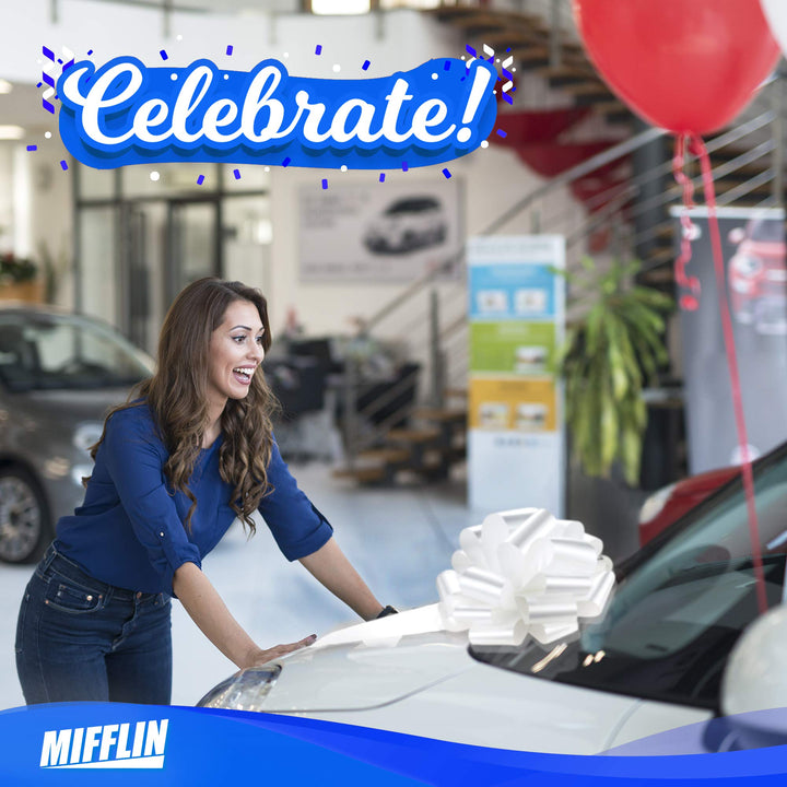 MIFFLIN Big Car Bow (White, 18 inch, 1 Pack), Gift Bow,