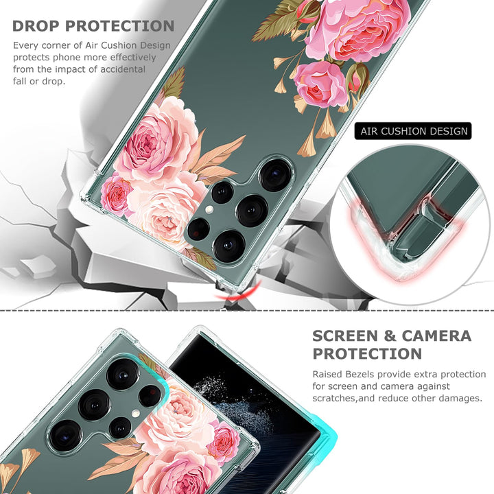 Floral Clear Case for Galaxy S22 Ultra for Women/Girls,Pretty Phone Cover for Samsung Galaxy S22 Ultra 5G,Flower Design Slim Soft Transparent Drop Proof TPU Protective Silicone Shell,FL-K