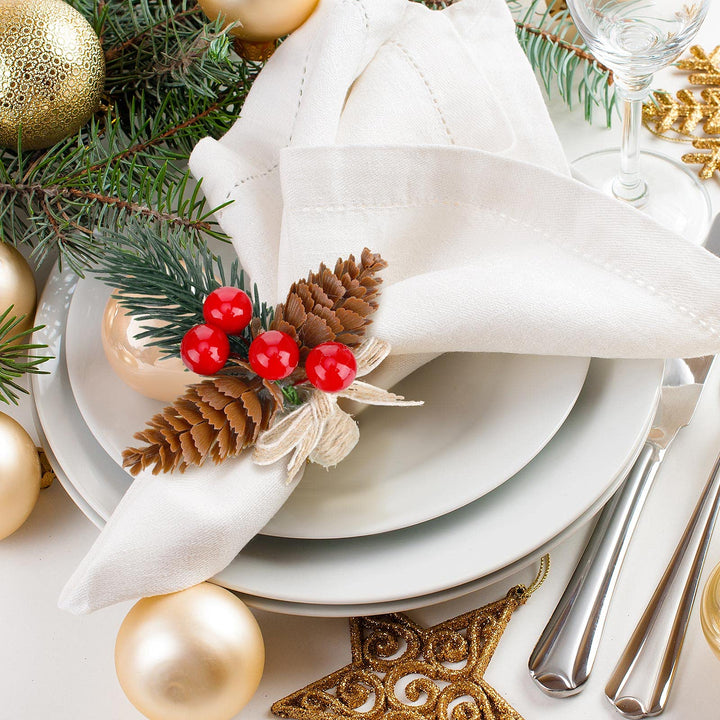 CHENGU Christmas Napkin Rings Set of 6 Christmas Pine Needle Napkin Ring Holders Rustic Napkin Ring Pine Cone Napkin Ring Holder for Christmas Party Dinner Table Decor