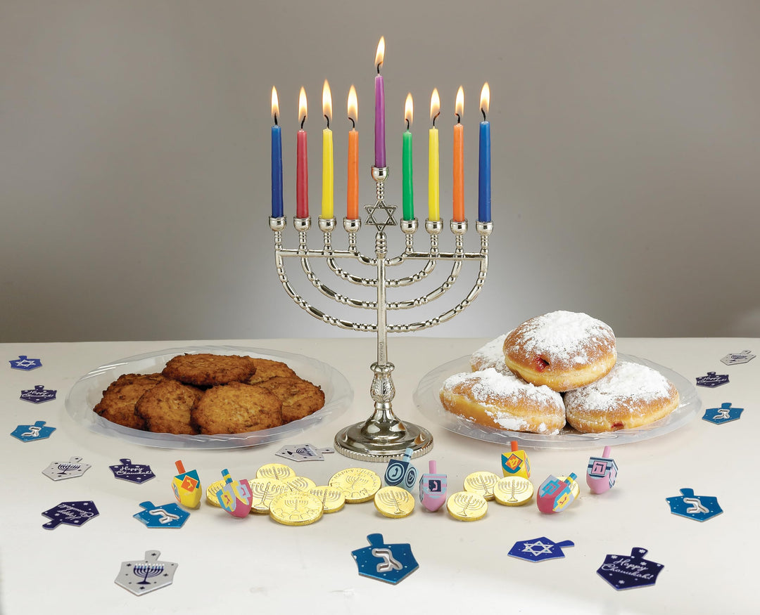 Hanukkah Silver Menorah - Modern &amp; Polished Chanukah Menorah Jewish Holiday Party Favors Decorations Judaica Festival of Lights