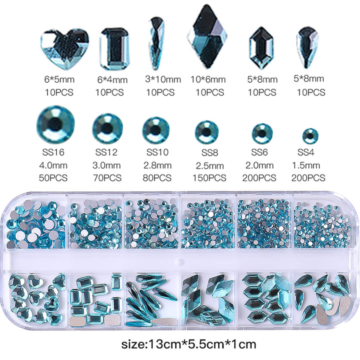 SKY Blue Rhinestones for Nails Design 810Pcs Blues Nail Art Rhinestone Beads Flatback Gems for Nail Multi 6 Shapes Nails Crystal Diamonds for Nail DIY Craft Makeup Jewelry (SKY Blue)
