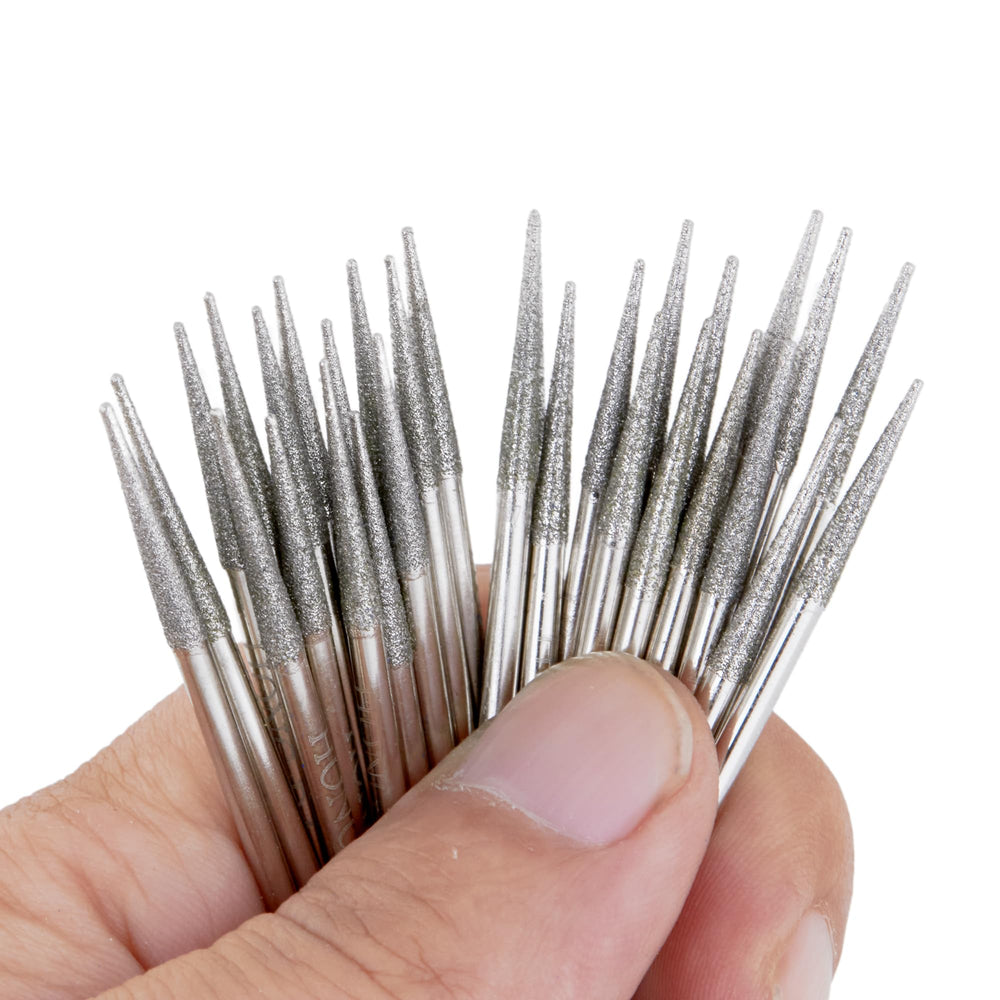2.5mm Diamond Grinding Head Tapered Bits Carving Burrs Shank 3/32“ for Nail Drill Pack of 30Pcs
