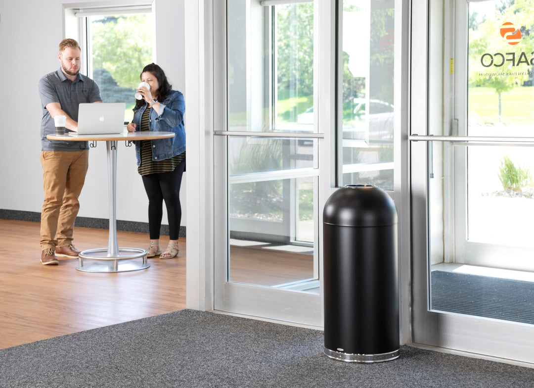 Open Top Dome Trash Can, Touch-Free Garbage Bin, Durable, Puncture-Resistant, 15 Gallons, Black