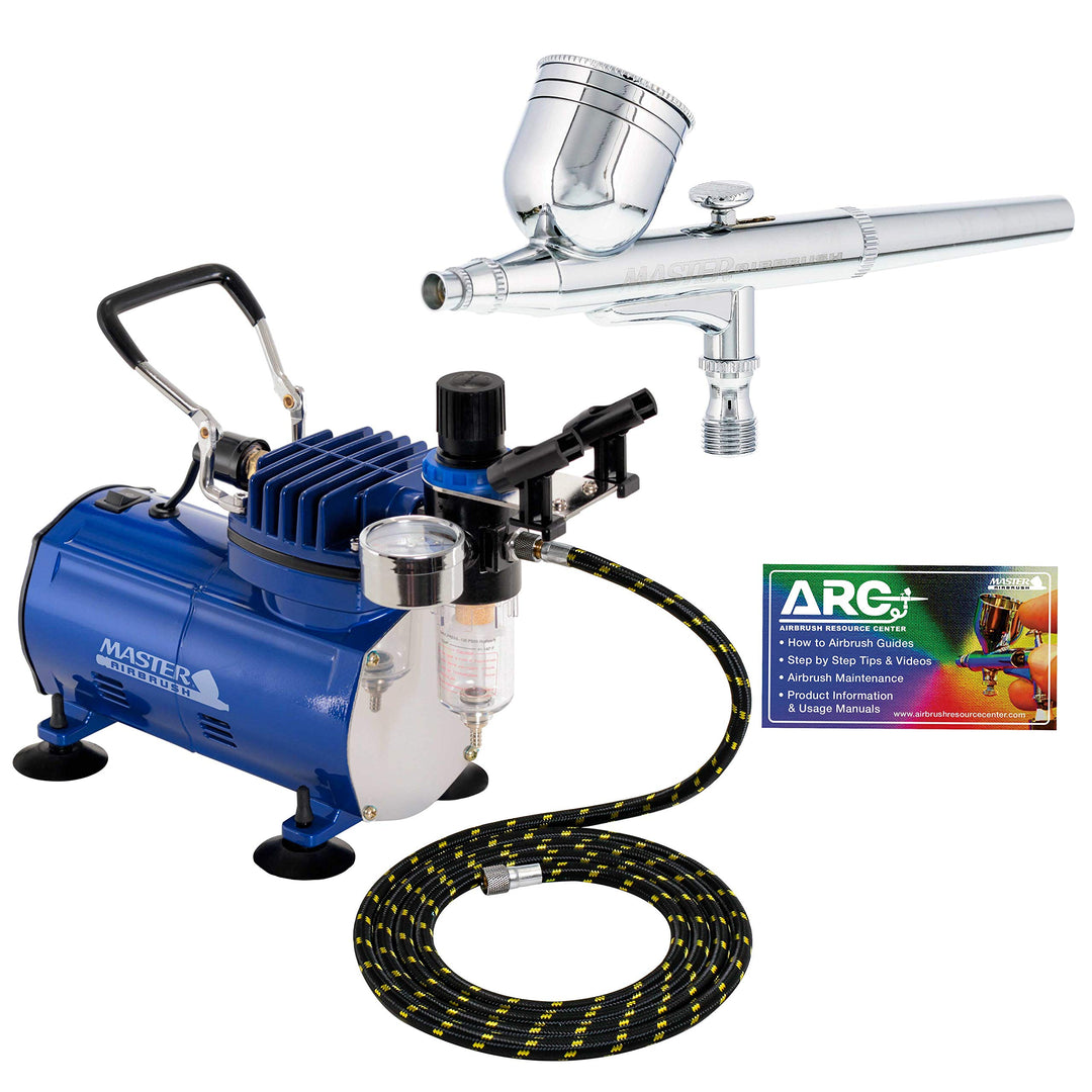 Professional Multi-Purpose Gravity Feed Airbrushing System Kit - Model G22 Gravity Feed Dual-Action Airbrush with 1/3 oz. Fluid Cup and 0.3 mm Tip, Hose, Powerful 1/5hp Air Compressor