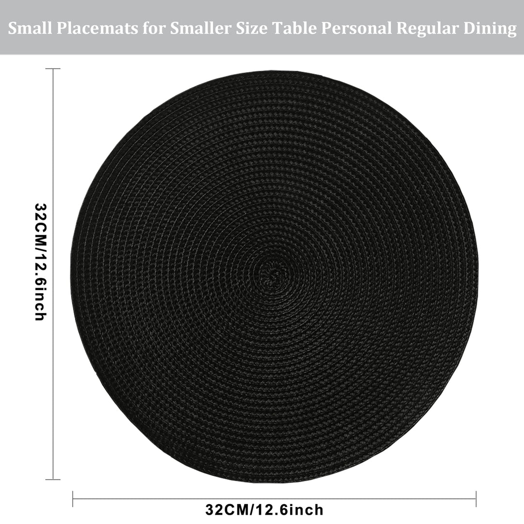 Placemats Round Placemats for Dining Table Set of 6, 12.6 Inch Small Circle Placemats Washable Heat Resistant Non Slip Round Table Mats Black