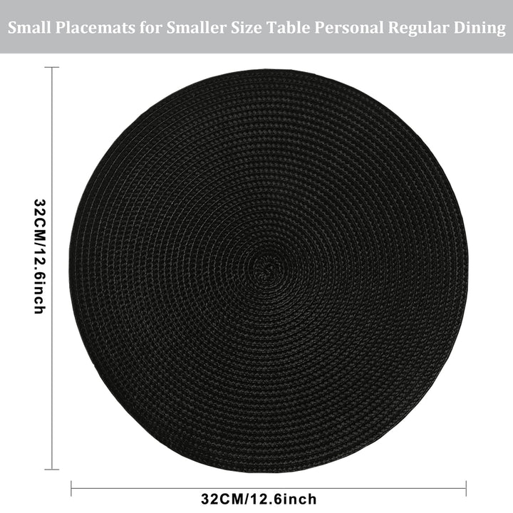 Placemats Round Placemats for Dining Table Set of 6, 12.6 Inch Small Circle Placemats Washable Heat Resistant Non Slip Round Table Mats Black