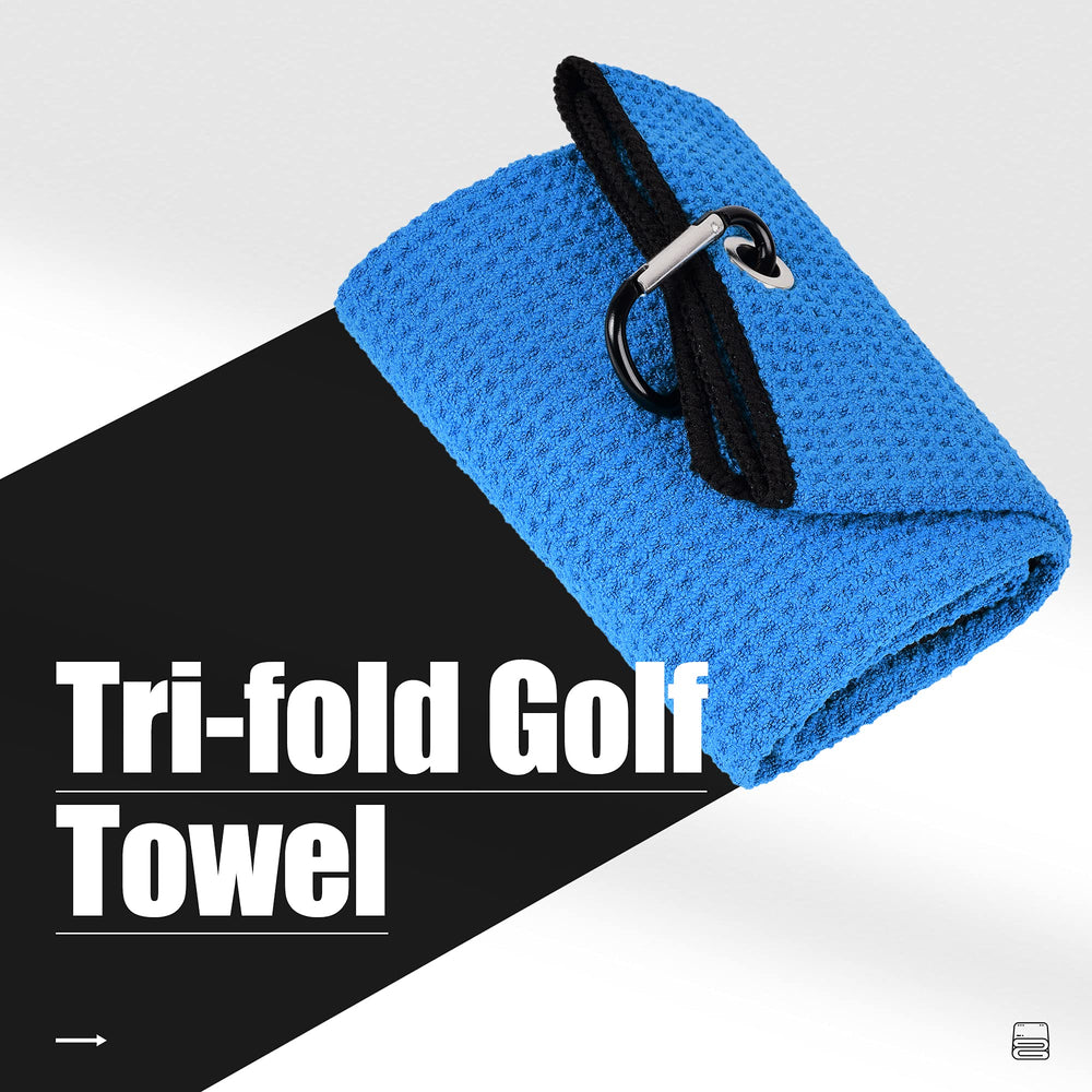 Tri-fold Golf Towel | Premium Microfiber Fabric | Waffle Pattern | with Heavy Duty Carabiner Clip | Golf Towel for Men and Women (BlueGolf Towel)