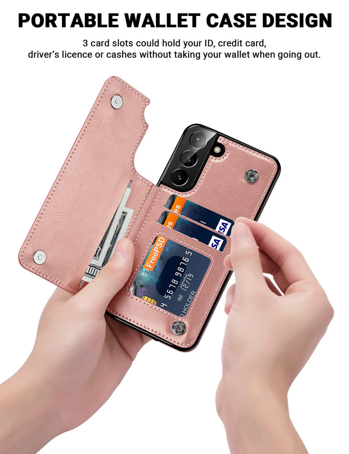 Galaxy S22 Case, for Samsung Galaxy S22 Cases Wallet Case Men Women ID Credit Card Slot Holder Cash Pocket PU Leather Sleeve Double Magnetic Closure Clasp Galaxy S22 5G Flip Cases Rose Gold