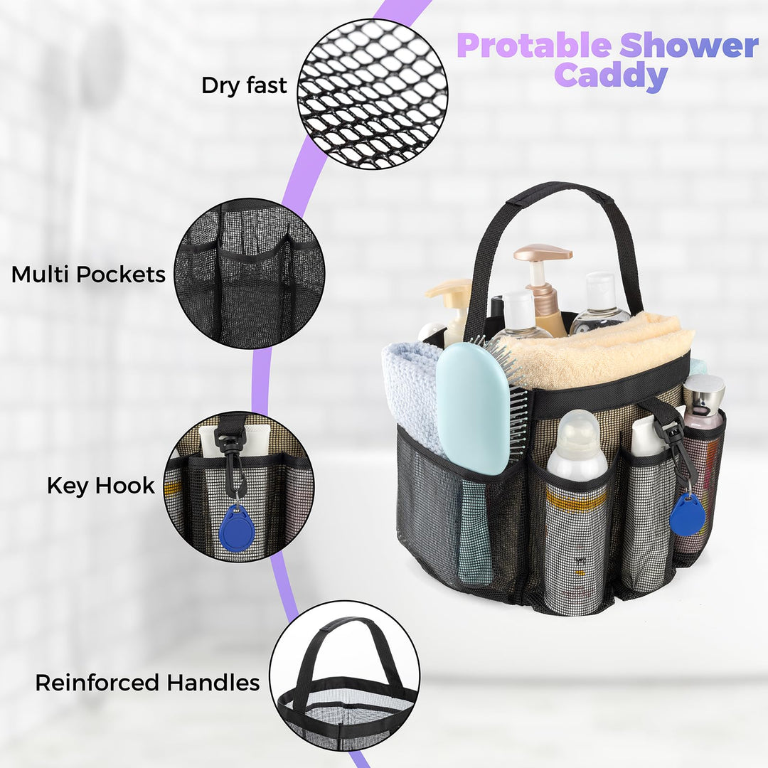 Mesh Shower Caddy Portable for College Dorm Room Essentials,Shower Caddy Dorm with 8-Pocket Large Capacity,Quick Dry Shower Caddy Bag for Bathroom, Beach,Gym