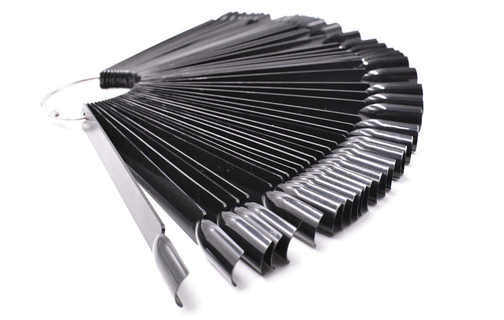 Art&amp;Beauty 4 Sets 200 Tips Fan Shape White Black Pink Clear Plastic Nail Art Tips Display Polish Board Display Practice Sticks with Metal Split Ring Holder