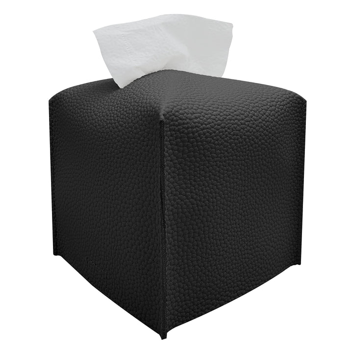 Tissue Box Cover, Modern Square Tissue Box Organizer, Decorative PU Leather Facial Paper Holder for Bathroom Vanity Countertop, Night Stand, Bedroom Dresser, Office Desk, Car (Black)