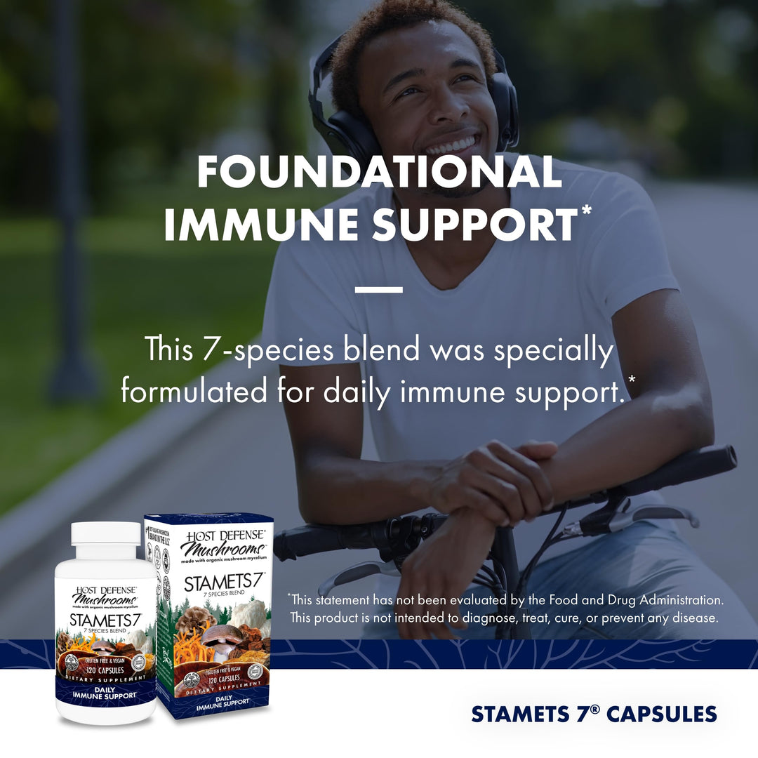 Stamets 7-7 Species Blend - Mushroom Supplement for Immune Support - Includes Royal Sun Blazei, Cordyceps, Reishi, Maitake, Lion&#39;s Mane, Chaga &amp; Mesima - 120 Capsules (60 Servings)*