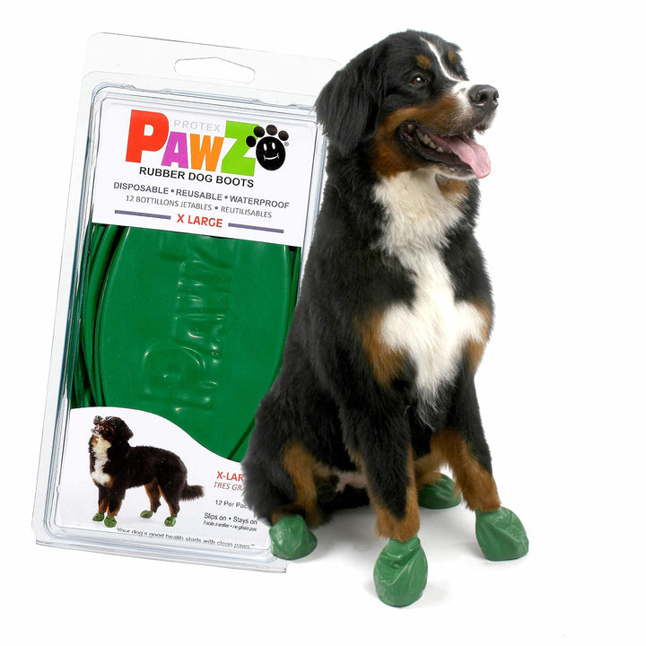 PawZ Rubber Dog Boots for Paws up to 5 - Dog Booties for Hot Pavement, Anti Slip Dog Socks, 12 Reusable Paws Waterproof Dog Boots, XL, Green