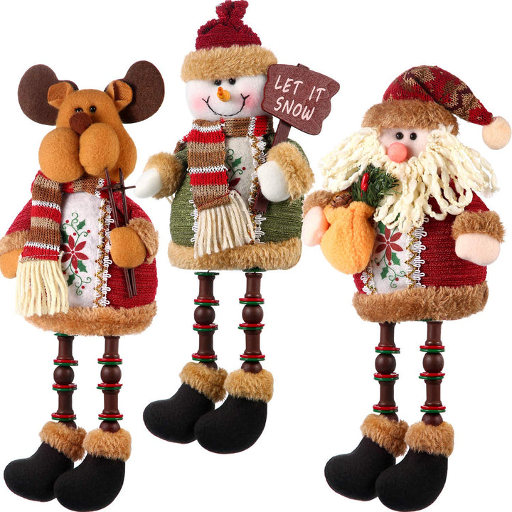 Sumind 3 Pieces Christmas Sitting Santa Claus Snowman Reindeer Christmas Ornament Long Legs Table Fireplace Decor Home Decoration Christmas Figurines Plush