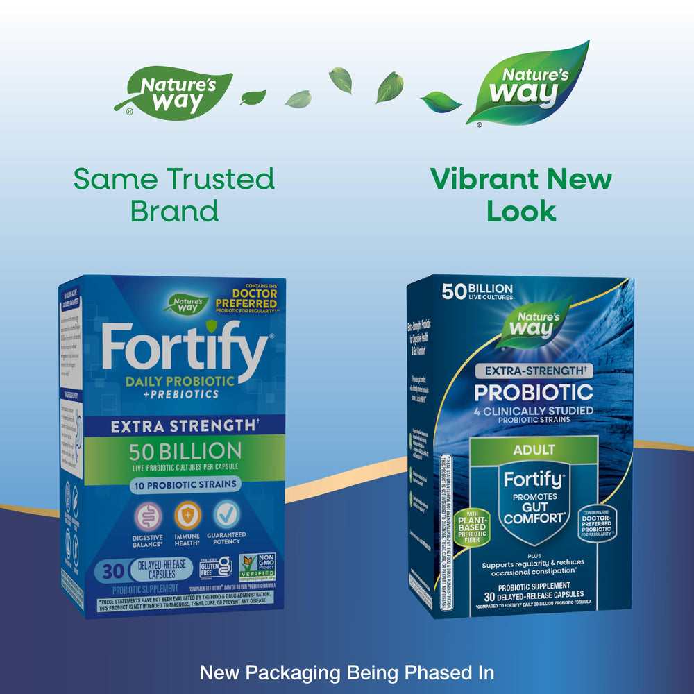 Extra Strength** Fortify Probiotic, Prebiotics, 50 Billion Live Cultures, Digestive and Immune Health Support*, 30 Capsules (Packaging May Vary)