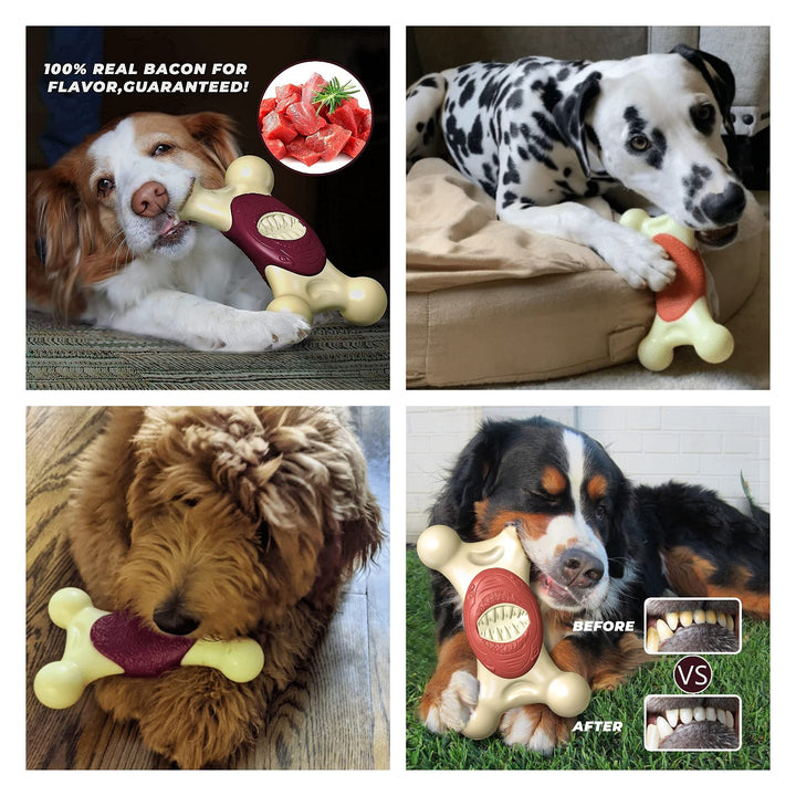 Dog Toys for Aggressive Chewers,Indestructible Dog Toys,Real Bacon Flavored, Nylon Tough Dog Chew Toys for Medium/Large Large Breed Dogs (Other)