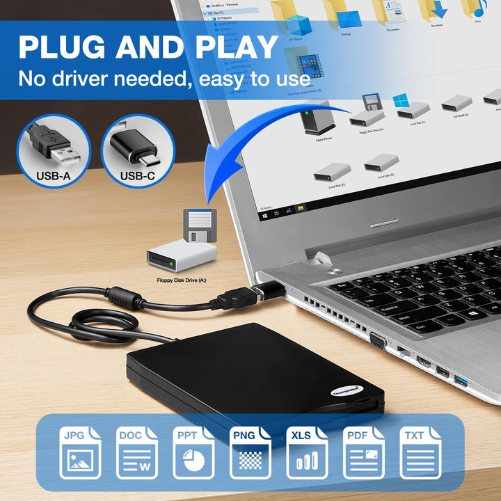 Floppy Disk Reader, 3.5 inch External USB Type C Floppy Disk Drive for PC, Laptop and Desktop Compatible with Windows 11/10/8/7/2000/XP, Black, Frosted Texture