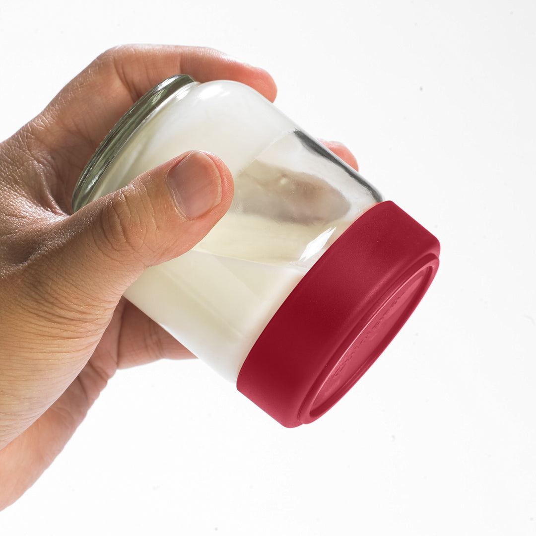 6 Ounce Glass Jars (Set of 4), Glass/Red