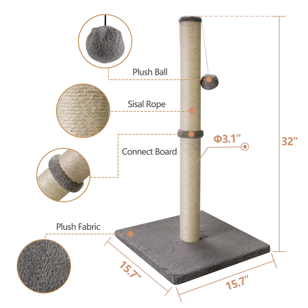 32 Inches Tall Cat Scratching Post, Cat Scratch Post Tree Kitten Scratcher with Sisal Rope, Scratching Post for Indoor Cats with Hanging Ball