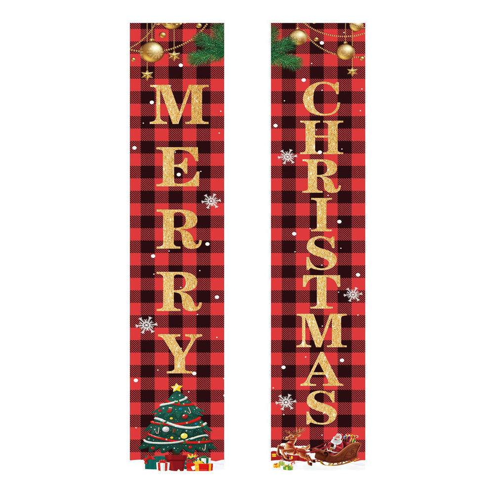 Christmas Decorations Merry Christmas Banner Decor Porch Sign, Christmas Porch Banner Happy New Year Plaid Signs for Home Front Door Fireplace or Holiday Party Decor for Country Wall Hanging Outside