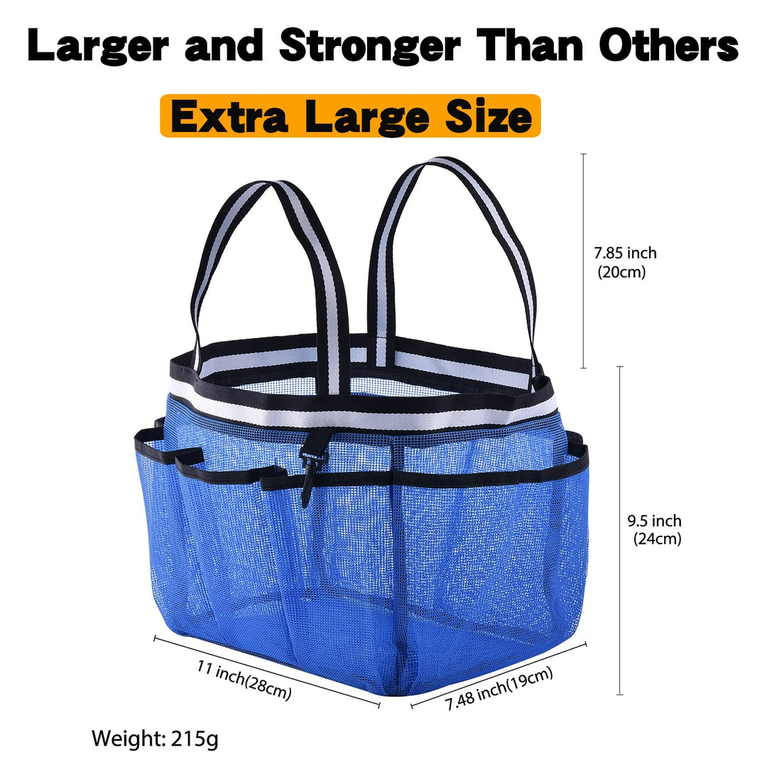 Extra Large Mesh Portable Shower Caddy Tote Bag for Beach College Dorm Room Essentials, Hanging Shower Tote Basket Toiletry for Bathroom Accessories(Blue z)