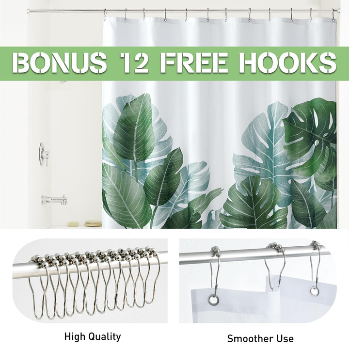 Bathroom Shower Curtains - Tropical Plant Printed Waterproof Shower Curtain Extra Long Bath Decor for Bath Tub Toilet Hotel Spa French Door, W72 x L78 inch with Hooks
