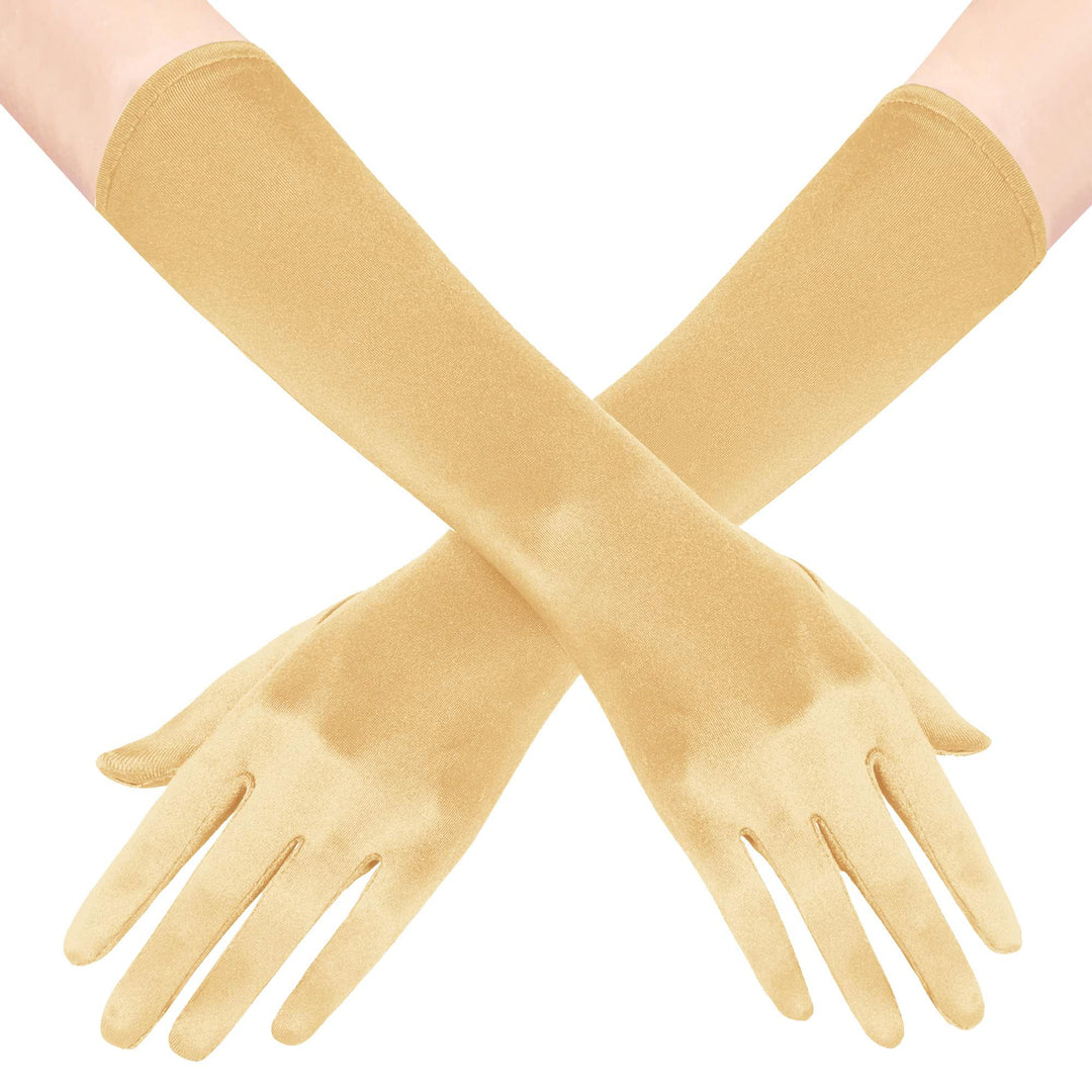 Long Opera Party 20s Satin Gloves Stretchy Adult Size Elbow Length 15 Inches