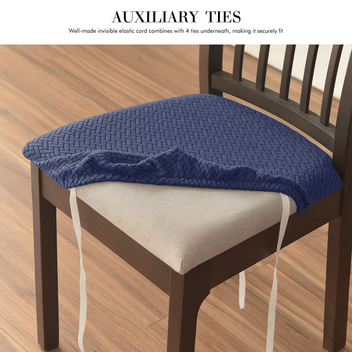 Dining Chair Seat Slipcover, Soft Stretch Chair Cushion Cover for Dining Room, Unique Geometric Jacquard Pattern,Washable Removable Chair Seat Protector with Elastic Ties,Set of 4,Jade Green