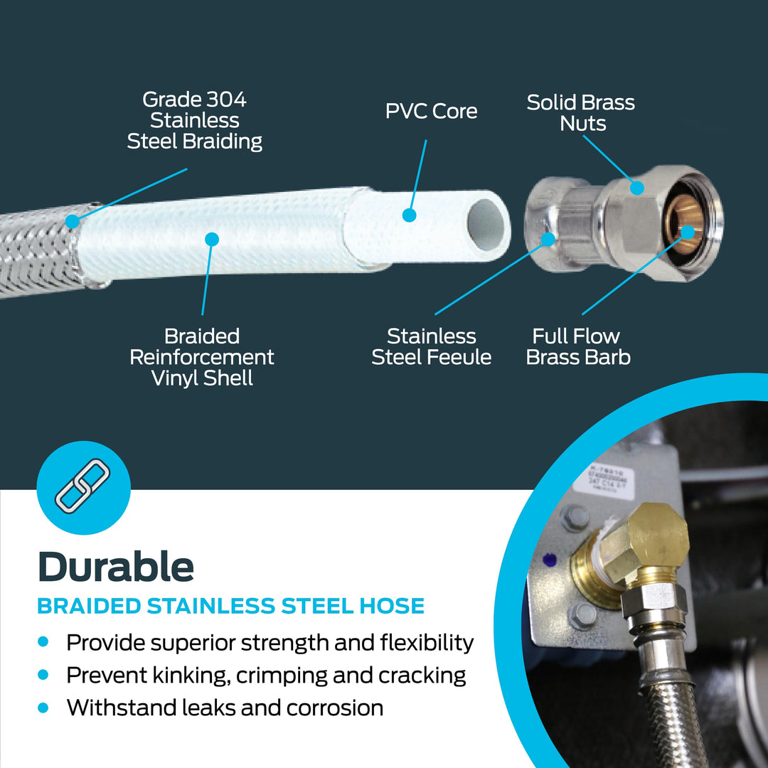 Eastman Dishwasher Installation Kit, 4 Foot Supply Line with 3/8 Inch Compression Ends, 3/8 Inch MIP Elbow and 3/4 Inch FHT Elbow, Braided Stainless Steel Dishwasher Connectors, 41037